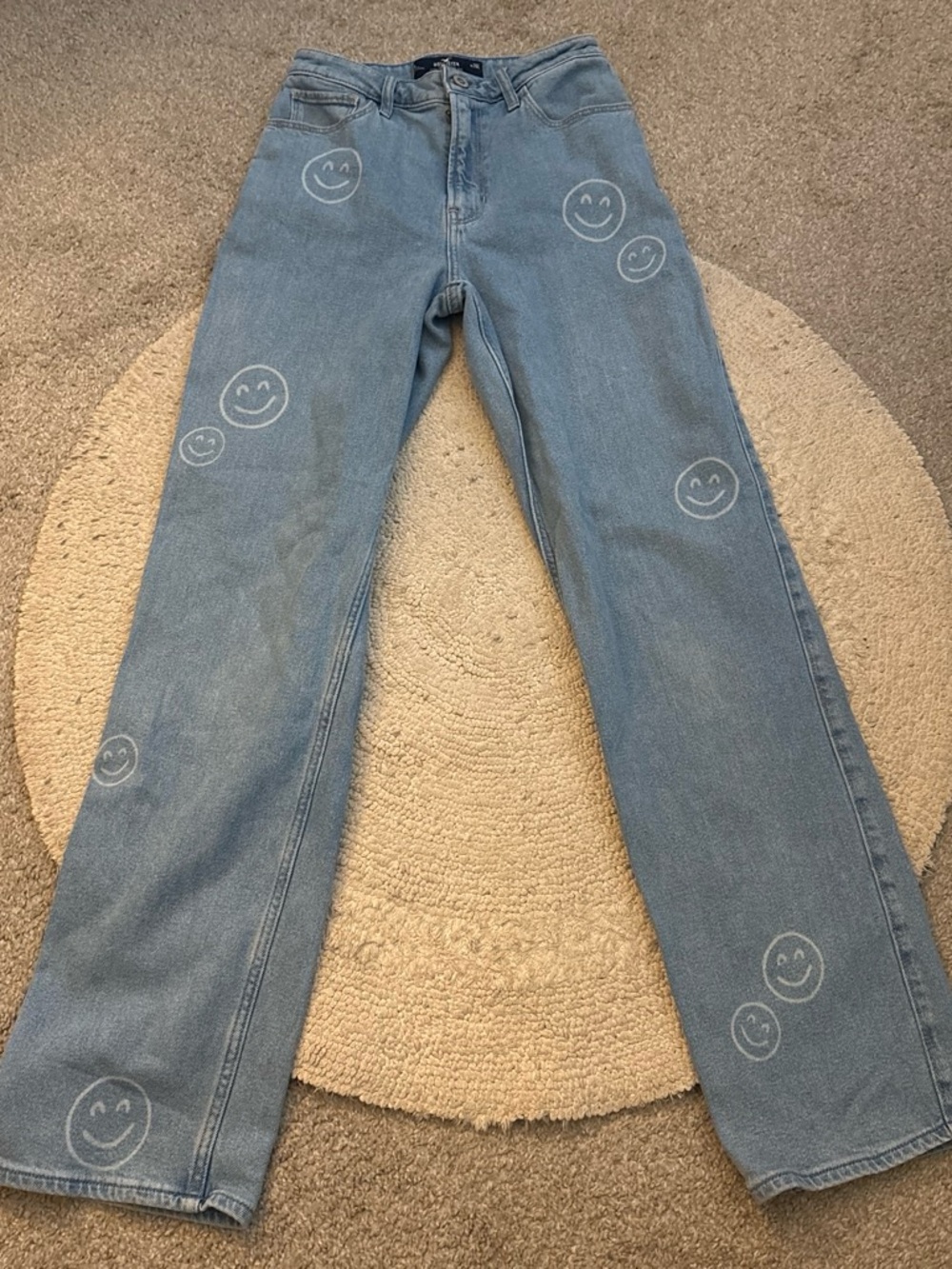 Hollister brand wide leg jeans with smiley faces